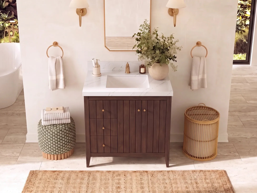 Atlanta Teak Wood 36 in. W x 22 in. D Center Sink Bathroom Vanity | 
              
                Dark Walnut Finish Teak
                
                  
             - ATL_TK_WLN_WHQZ_36CR - photo №24