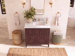 Atlanta Teak Wood 36 in. W x 22 in. D Right Offset Sink Bathroom Vanity - photo 37