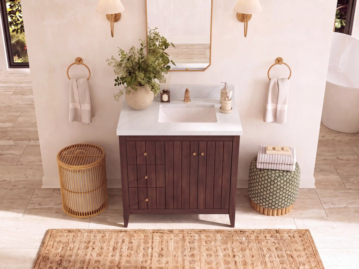 Atlanta Teak Wood 36 in. W x 22 in. D Right Offset Sink Bathroom Vanity - photo 37