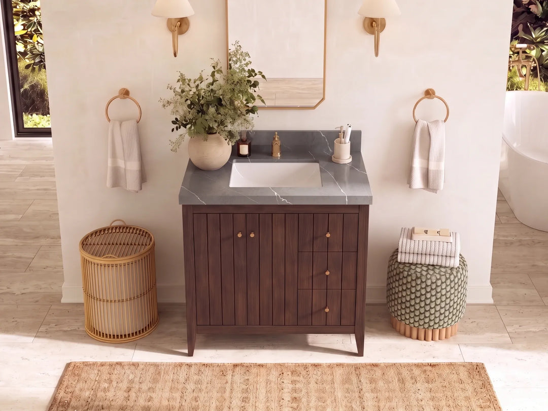 Atlanta 36 in. W x 22 in. D Teak Wood Center Sink Bathroom Vanity | 
              
                Dark Walnut Finish Teak
                
                  
             - ATL_TK_WLN_WHQZ_36CL - photo №18