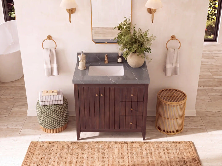 Atlanta Teak Wood 36 in. W x 22 in. D Left Offset Sink Bathroom Vanity - photo 18