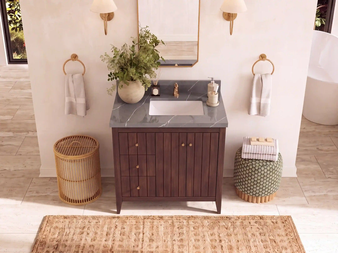 Atlanta Teak Wood 36 in. W x 22 in. D Right Offset Sink Bathroom Vanity | 
              
                Dark Walnut Finish Teak
                
                  
             - ATL_TK_WLN_WHQZ_36R - photo №18