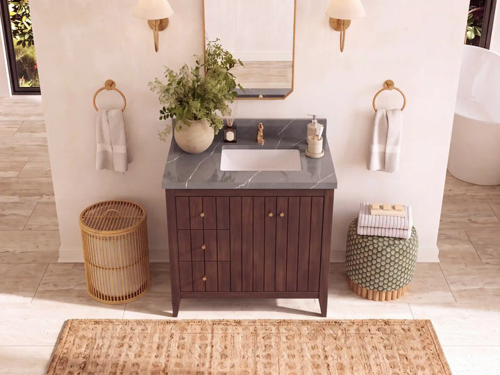 Atlanta Teak Wood 36 in. W x 22 in. D Right Offset Sink Bathroom Vanity - photo 18
