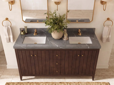 Atlanta Teak Wood 60 in. W x 22 in. D Double Sink Bathroom Vanity