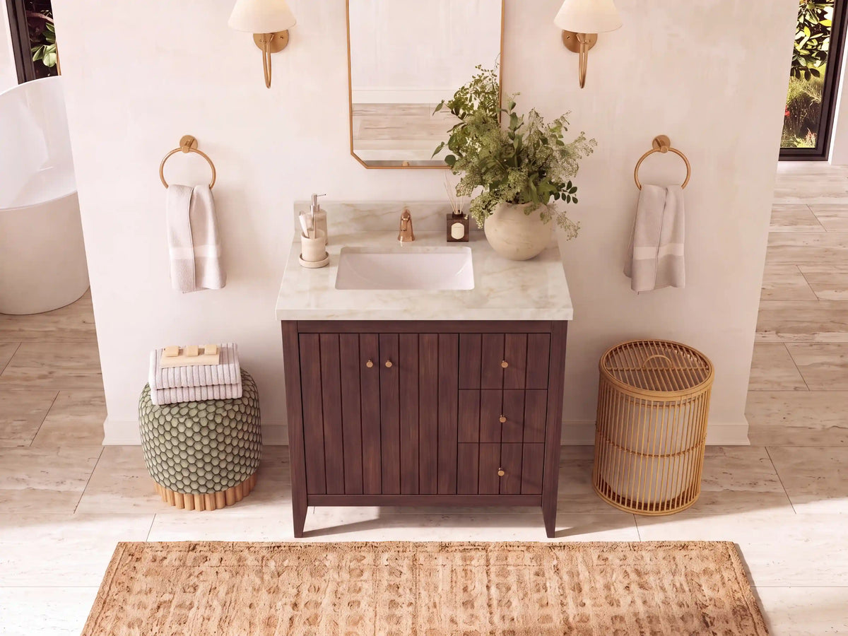 Atlanta Teak Wood 36 in. W x 22 in. D Left Offset Sink Bathroom Vanity