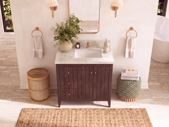 Atlanta Teak Wood 36 in. W x 22 in. D Right Offset Sink Bathroom Vanity - photo 33