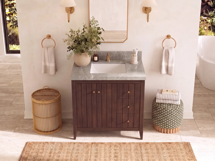 Atlanta 36 in. W x 22 in. D Teak Wood Center Sink Bathroom Vanity - photo 32