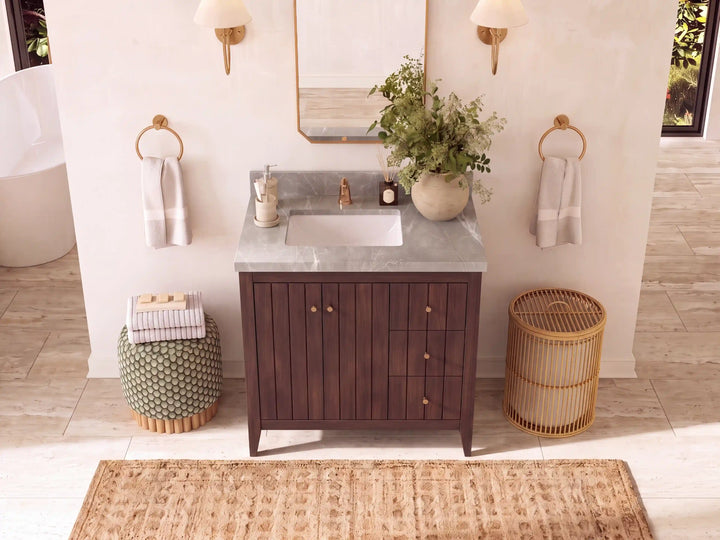 Atlanta Teak Wood 36 in. W x 22 in. D Left Offset Sink Bathroom Vanity - photo 20