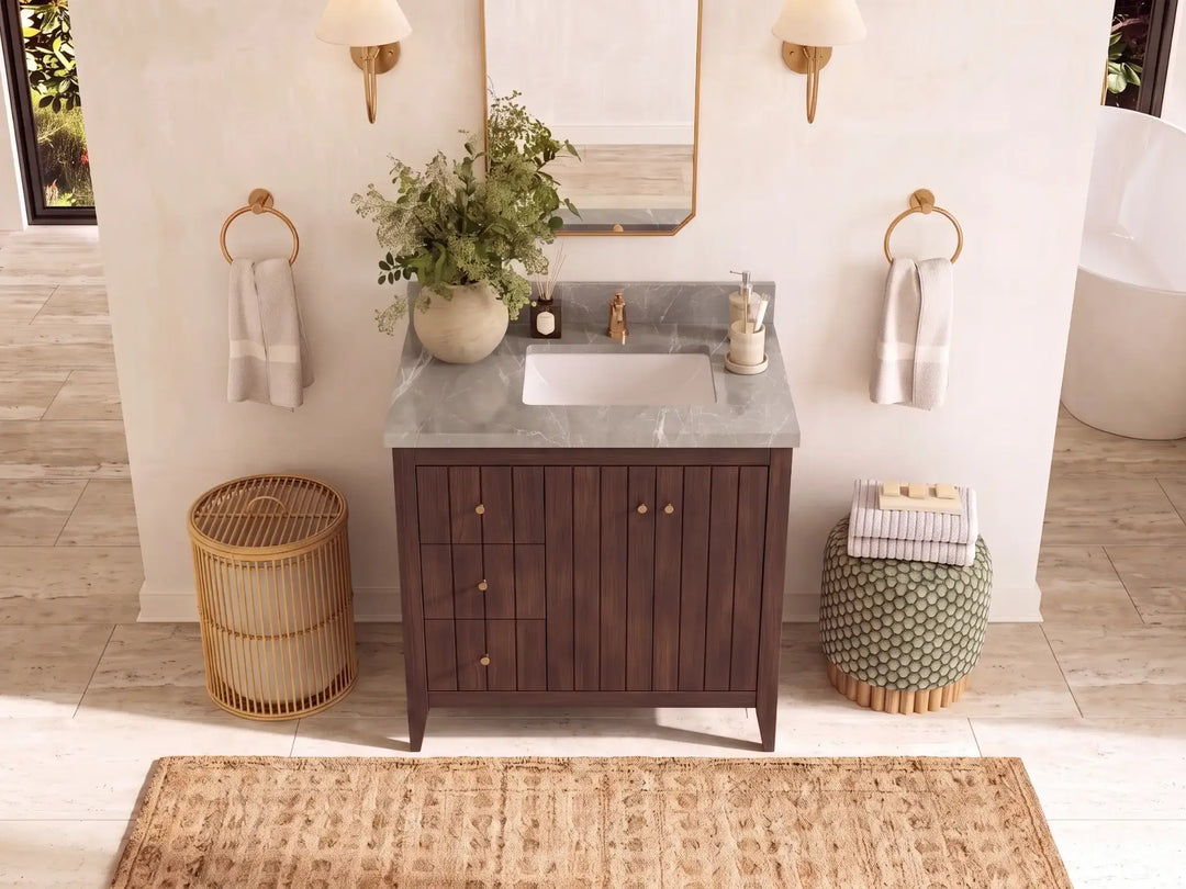 Atlanta Teak Wood 36 in. W x 22 in. D Right Offset Sink Bathroom Vanity | 
              
                Dark Walnut Finish Teak
                
                  
             - ATL_TK_WLN_WHQZ_36R - photo №19