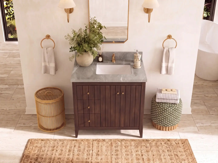 Atlanta Teak Wood 36 in. W x 22 in. D Right Offset Sink Bathroom Vanity - photo 19