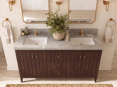 Atlanta Teak Wood 60 in. W x 22 in. D Double Sink Bathroom Vanity