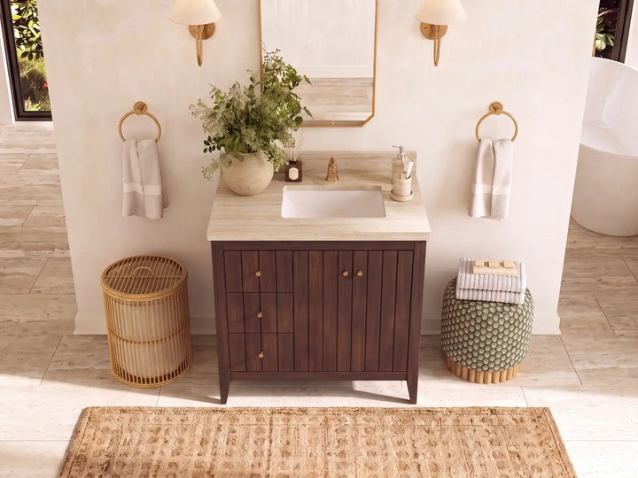 Atlanta Teak Wood 36 in. W x 22 in. D Right Offset Sink Bathroom Vanity - photo 20