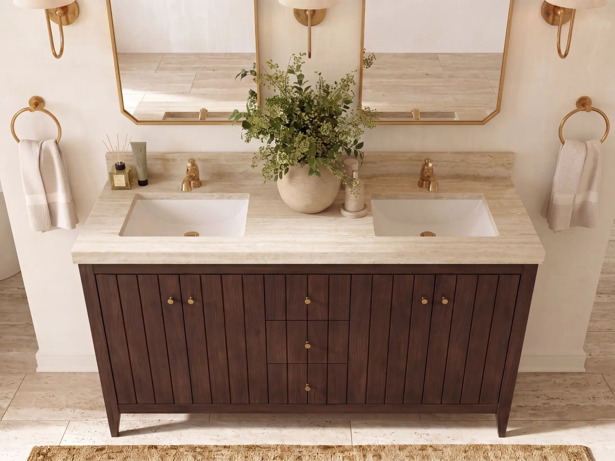 Atlanta Teak Wood 60 in. W x 22 in. D Double Sink Bathroom Vanity