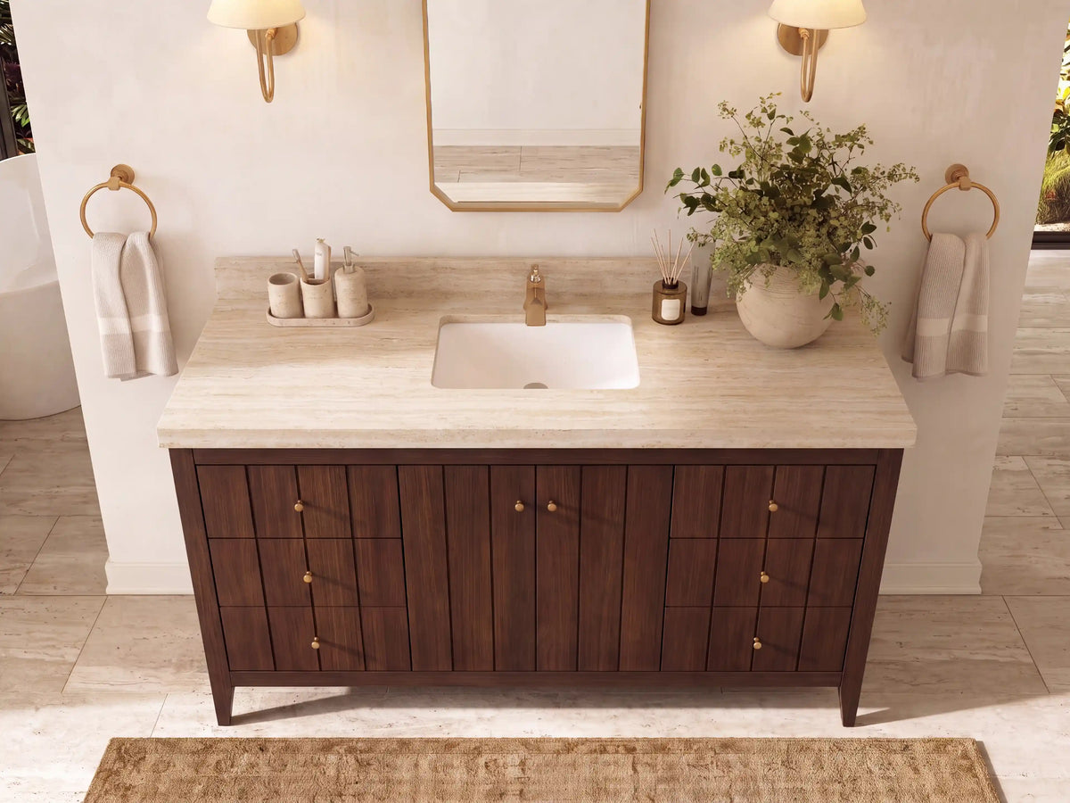 Atlanta Teak Wood 60 in. W x 22 in. D Single Sink Bathroom Vanity