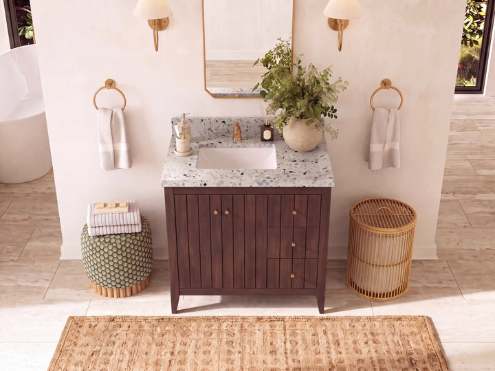 Atlanta Teak Wood 36 in. W x 22 in. D Left Offset Sink Bathroom Vanity - photo 22