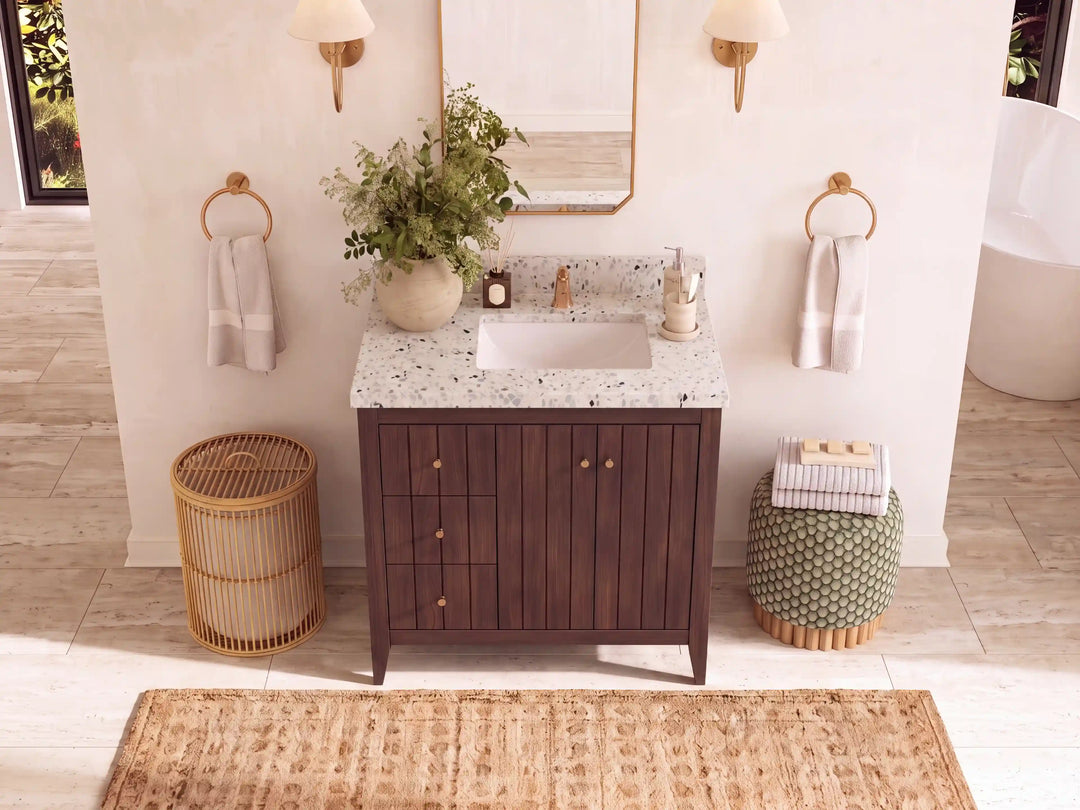 Atlanta Teak Wood 36 in. W x 22 in. D Right Offset Sink Bathroom Vanity | 
              
                Dark Walnut Finish Teak
                
                  
             - ATL_TK_WLN_WHQZ_36R - photo №34