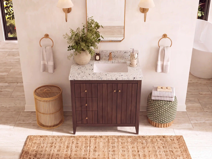 Atlanta Teak Wood 36 in. W x 22 in. D Right Offset Sink Bathroom Vanity - photo 34