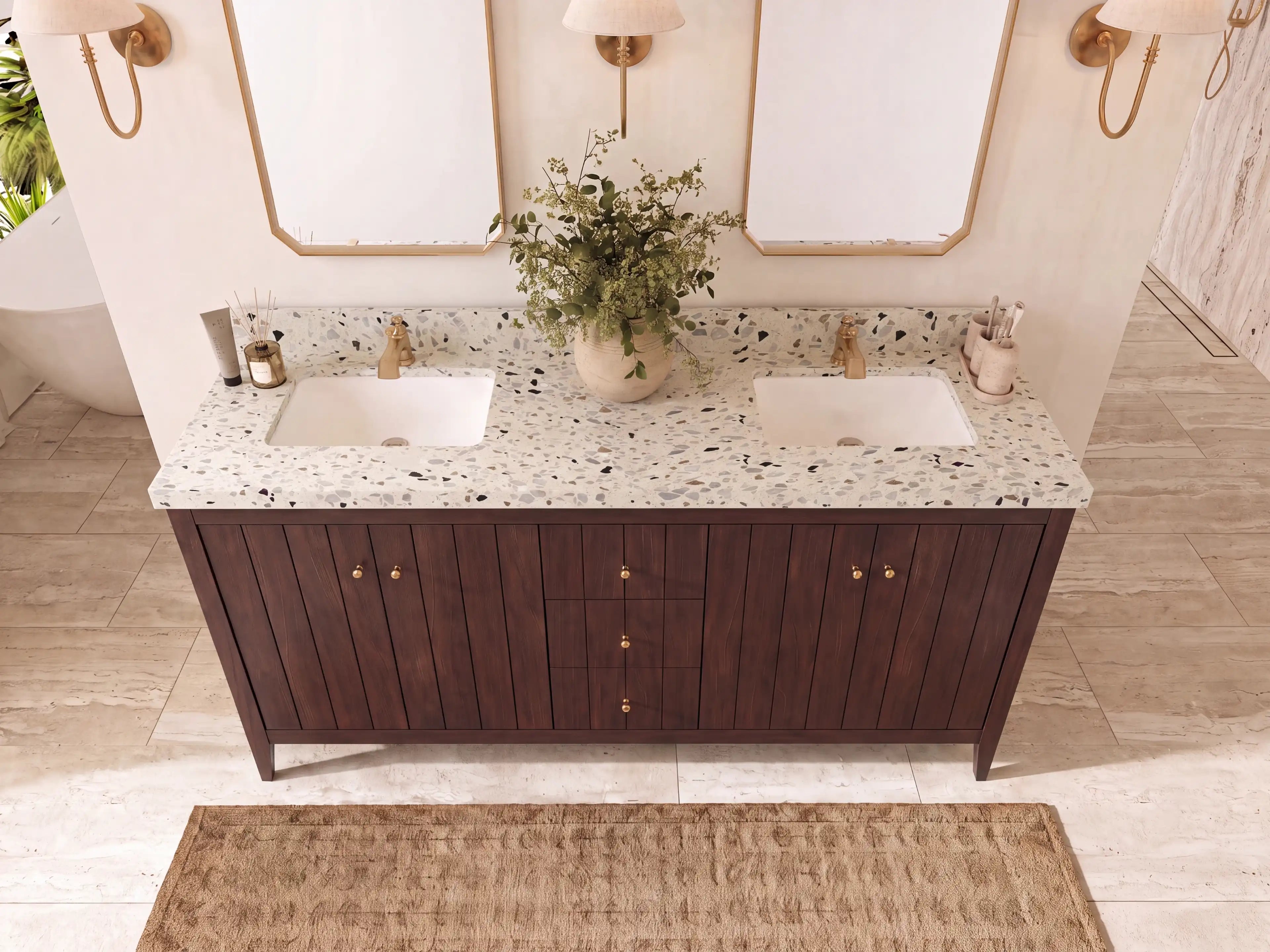 Atlanta Teak Wood 72 in. W x 22 in. D Double Sink Bathroom Vanity