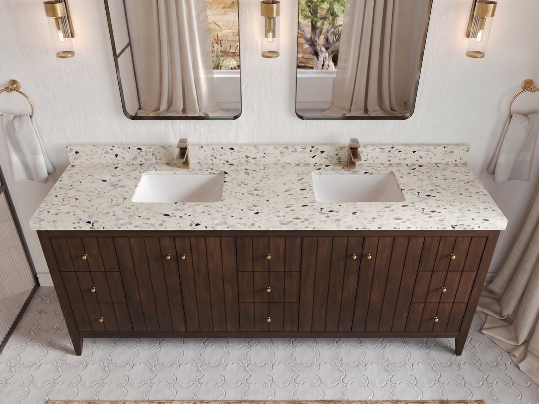Atlanta Teak Wood 84 in. W x 22 in. D Double Sink Bathroom Vanity | 
              
                Dark Walnut Finish Teak
                
                  
             - ATL_TK_WLN_WHQZ_84D - photo №28