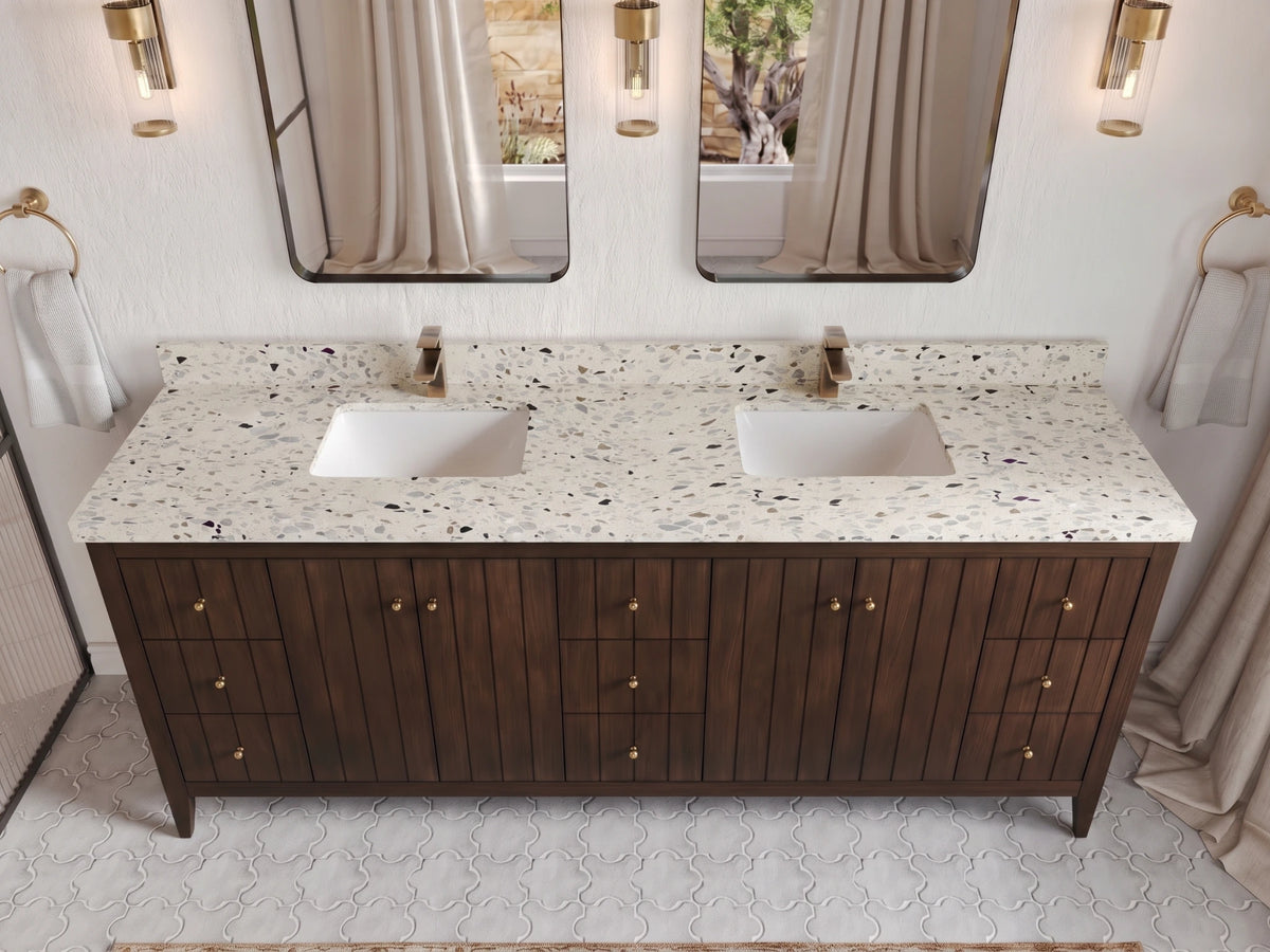 Atlanta Teak Wood 84 in. W x 22 in. D Double Sink Bathroom Vanity