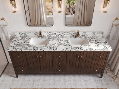 Atlanta Teak Wood 84 in. W x 22 in. D Double Sink Bathroom Vanity