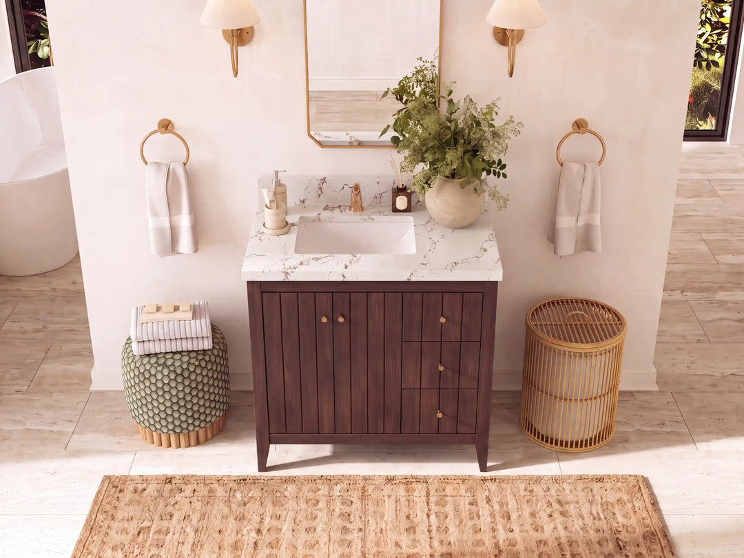 Atlanta Teak Wood 36 in. W x 22 in. D Left Offset Sink Bathroom Vanity | 
              
                Dark Walnut Finish Teak
                
                  
             - ATL_TK_WLN_WHQZ_36L - photo №23