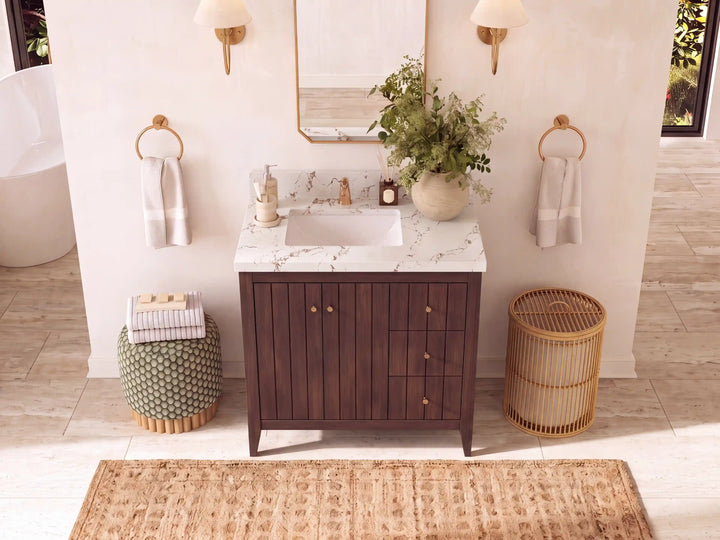 Atlanta Teak Wood 36 in. W x 22 in. D Left Offset Sink Bathroom Vanity - photo 23