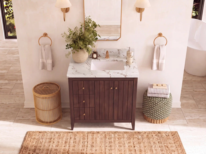 Atlanta Teak Wood 36 in. W x 22 in. D Right Offset Sink Bathroom Vanity - photo 28
