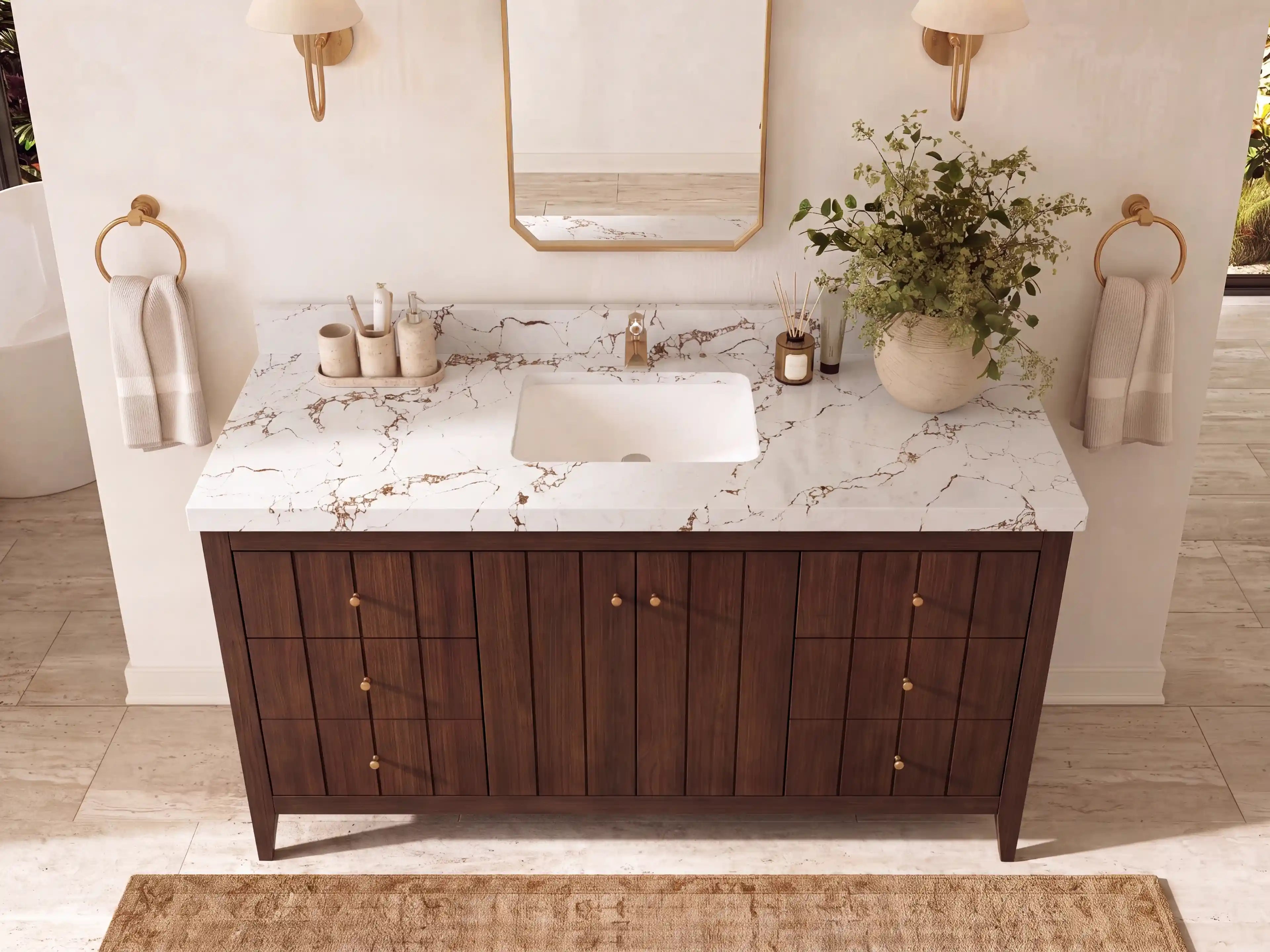 Atlanta Teak Wood 60 in. W x 22 in. D Single Sink Bathroom Vanity