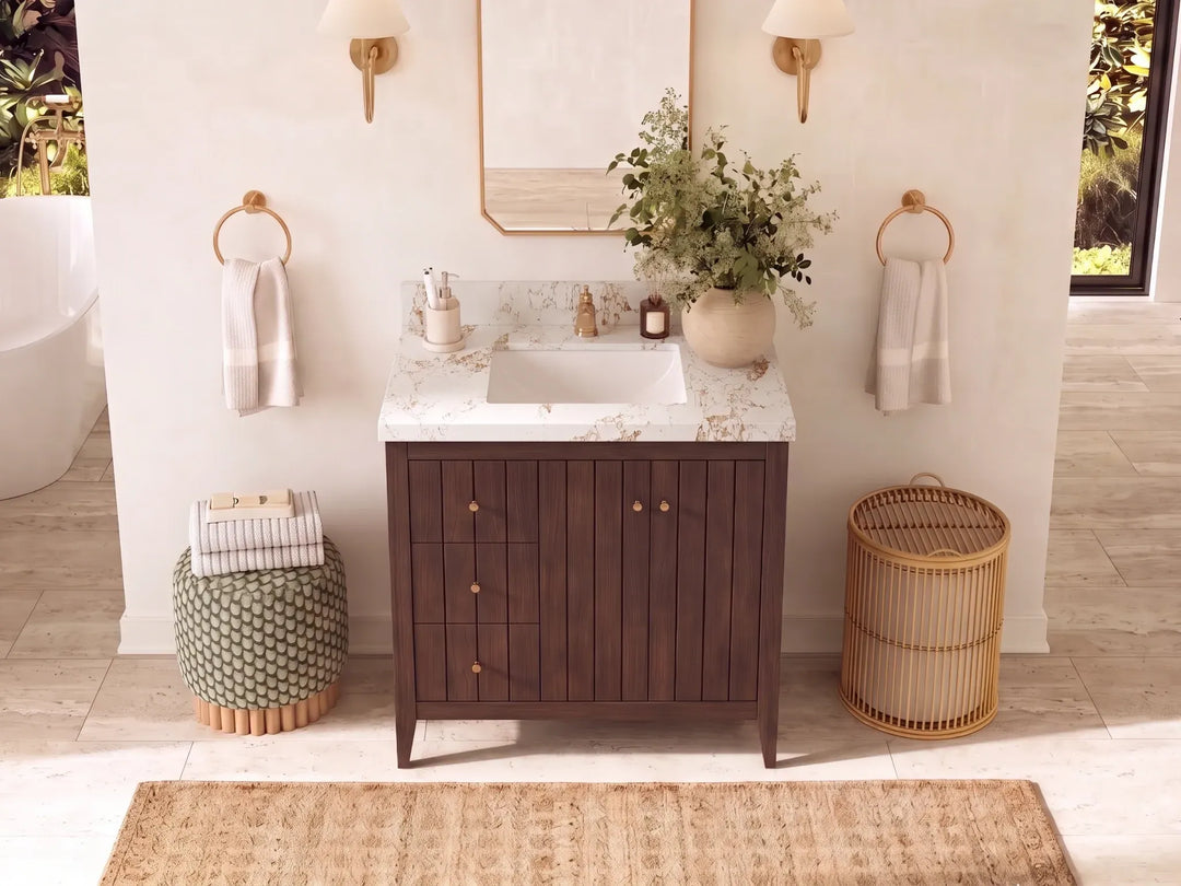 Atlanta Teak Wood 36 in. W x 22 in. D Center Sink Bathroom Vanity | 
              
                Dark Walnut Finish Teak
                
                  
             - ATL_TK_WLN_WHQZ_36CR - photo №32