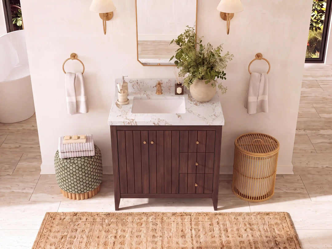 Atlanta Teak Wood 36 in. W x 22 in. D Left Offset Sink Bathroom Vanity | 
              
                Dark Walnut Finish Teak
                
                  
             - ATL_TK_WLN_WHQZ_36L - photo №24