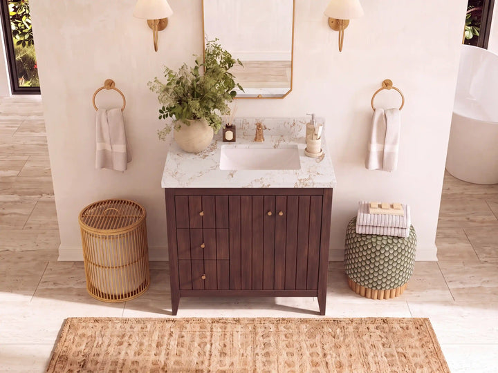 Atlanta Teak Wood 36 in. W x 22 in. D Right Offset Sink Bathroom Vanity - photo 29