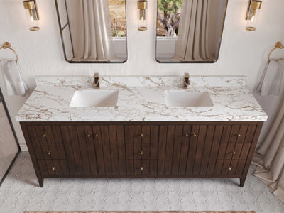 Atlanta Teak Wood 84 in. W x 22 in. D Double Sink Bathroom Vanity