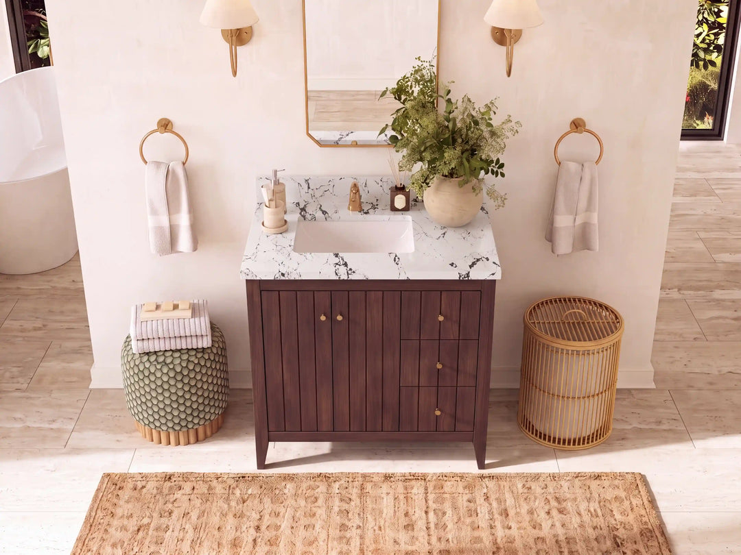 Atlanta Teak Wood 36 in. W x 22 in. D Left Offset Sink Bathroom Vanity | 
              
                Dark Walnut Finish Teak
                
                  
             - ATL_TK_WLN_WHQZ_36L - photo №25
