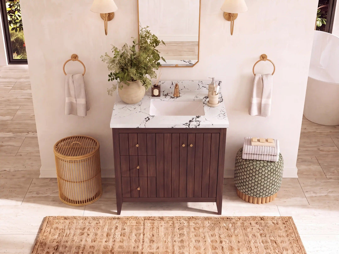 Atlanta Teak Wood 36 in. W x 22 in. D Right Offset Sink Bathroom Vanity | 
              
                Dark Walnut Finish Teak
                
                  
             - ATL_TK_WLN_WHQZ_36R - photo №30