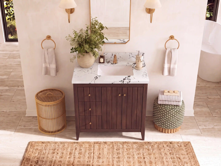 Atlanta Teak Wood 36 in. W x 22 in. D Right Offset Sink Bathroom Vanity - photo 30