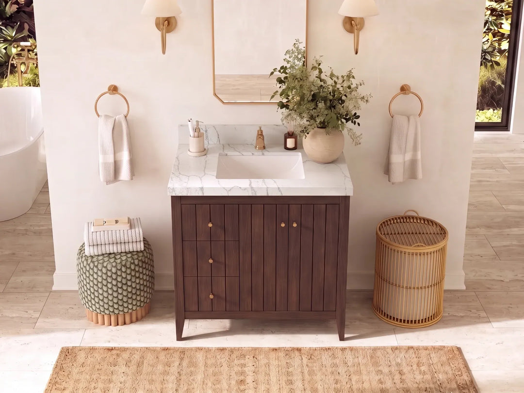 Atlanta Teak Wood 36 in. W x 22 in. D Center Sink Bathroom Vanity | 
              
                Dark Walnut Finish Teak
                
                  
             - ATL_TK_WLN_WHQZ_36CR - photo №34