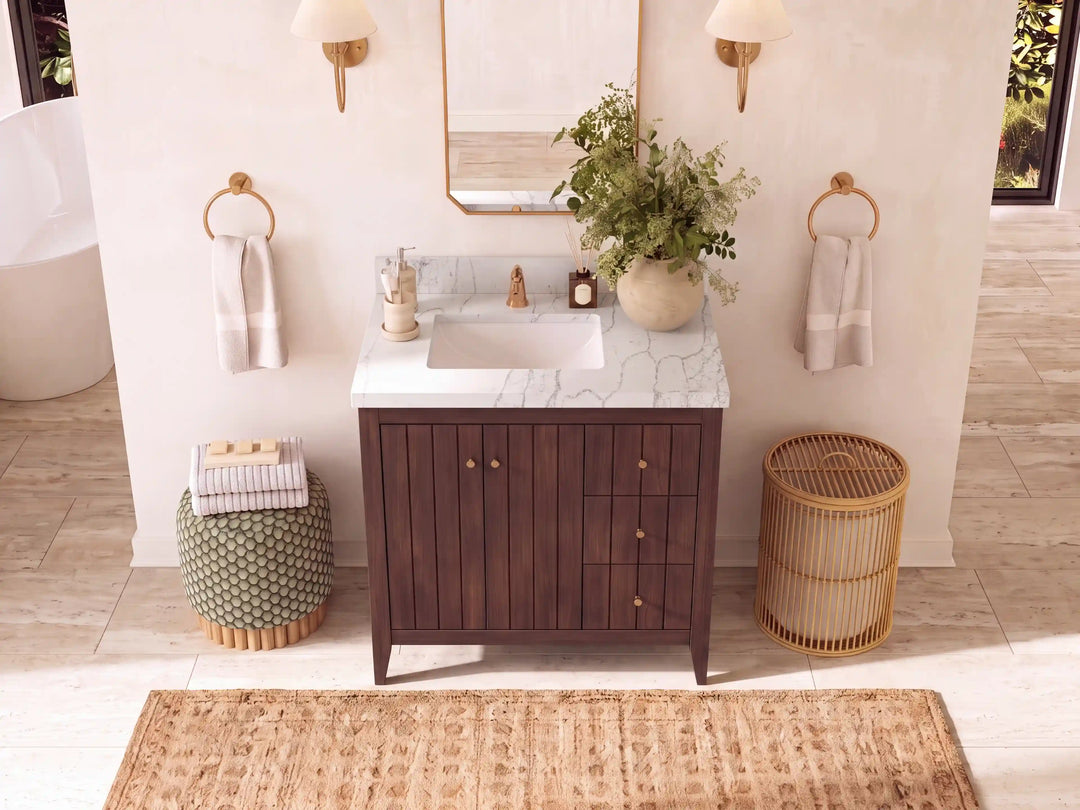 Atlanta Teak Wood 36 in. W x 22 in. D Left Offset Sink Bathroom Vanity | 
              
                Dark Walnut Finish Teak
                
                  
             - ATL_TK_WLN_WHQZ_36L - photo №26