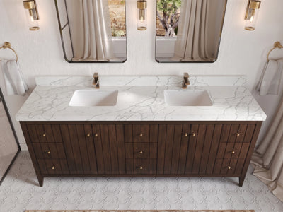 Atlanta Teak Wood 84 in. W x 22 in. D Double Sink Bathroom Vanity