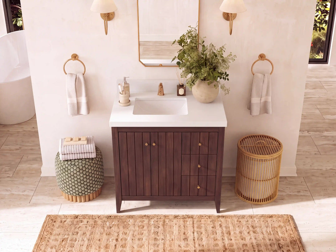 Atlanta Teak Wood 36 in. W x 22 in. D Left Offset Sink Bathroom Vanity | 
              
                Dark Walnut Finish Teak
                
                  
             - ATL_TK_WLN_WHQZ_36L - photo №35