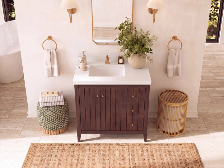 Atlanta Teak Wood 36 in. W x 22 in. D Left Offset Sink Bathroom Vanity - photo 35