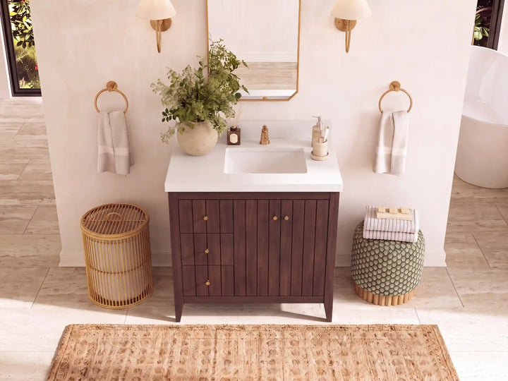Atlanta Teak Wood 36 in. W x 22 in. D Right Offset Sink Bathroom Vanity - photo 4