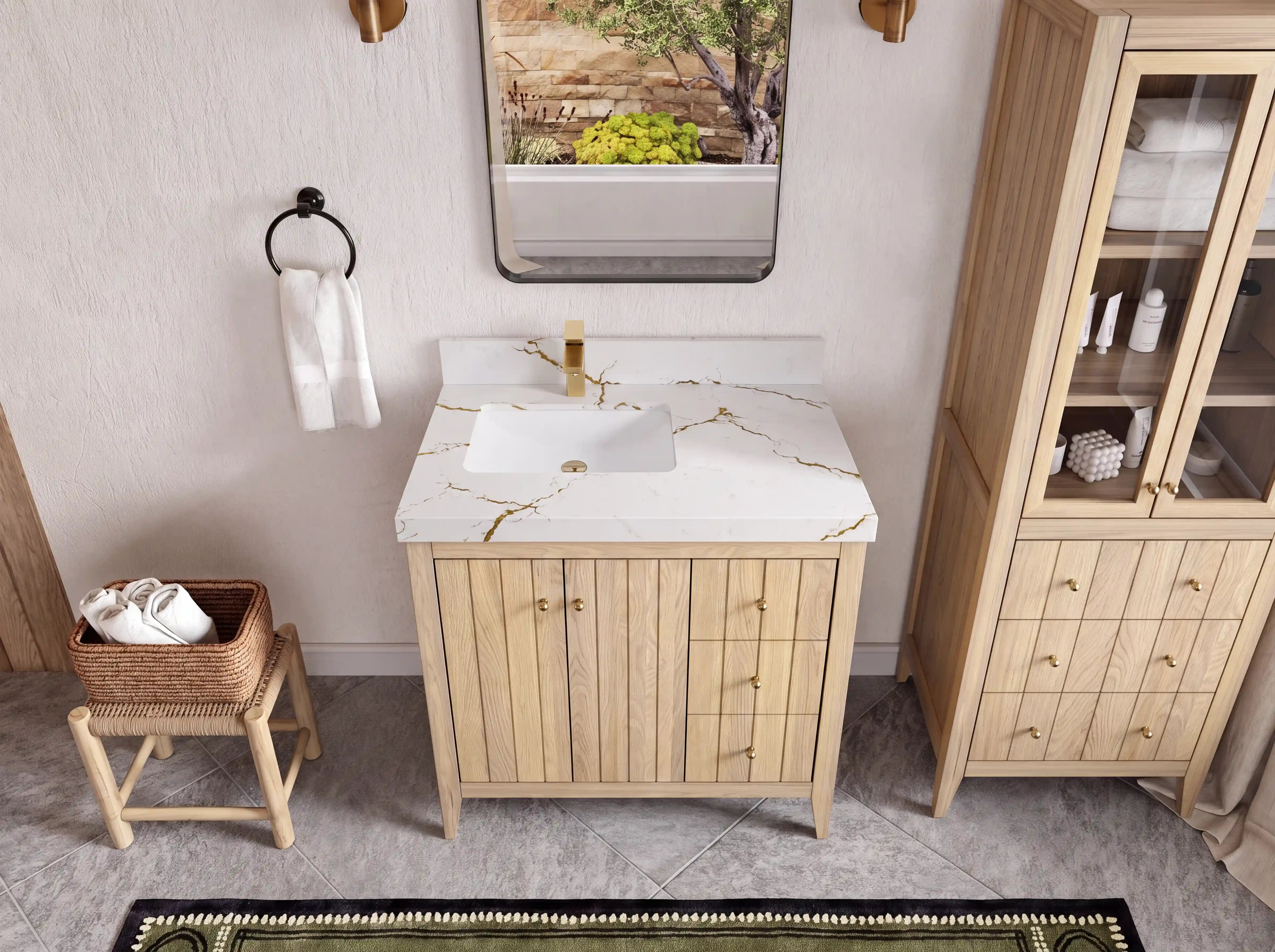 Atlanta White Oak 36 in. W x 22 in. D Left Offset Sink Bathroom Vanity