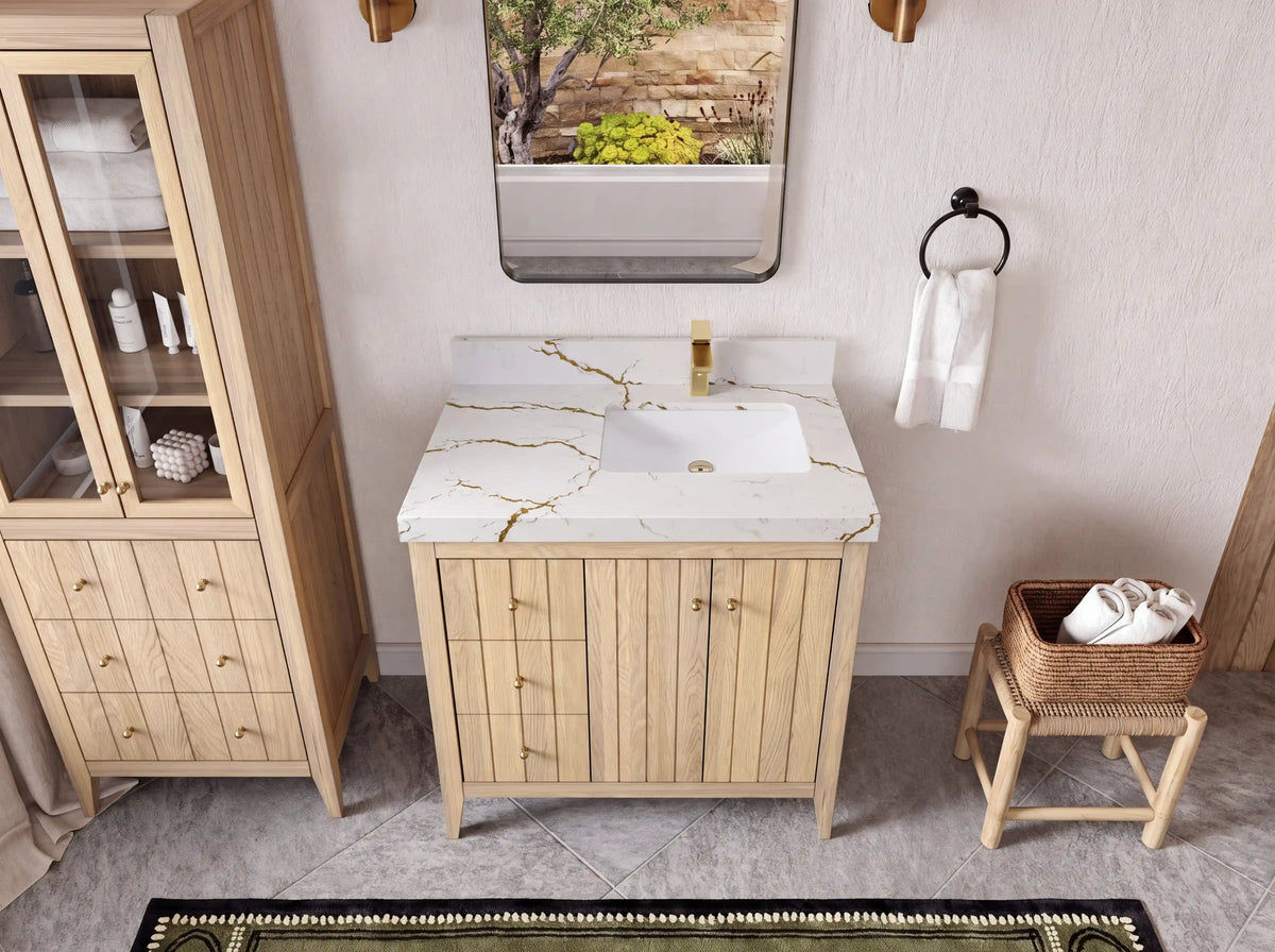 Atlanta White Oak 36 in. W x 22 in. D Right Offset Sink Bathroom Vanity