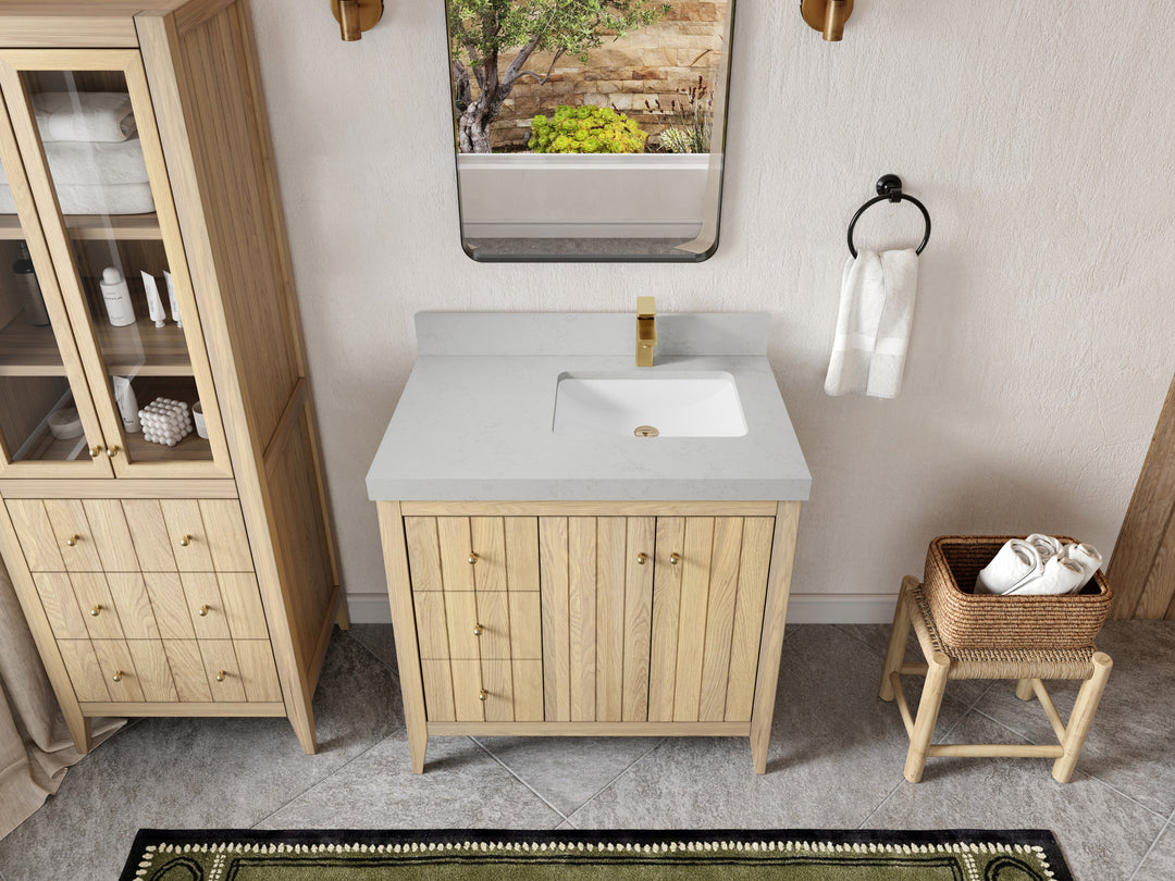Atlanta White Oak 36 in. W x 22 in. D Right Offset Sink Bathroom Vanity