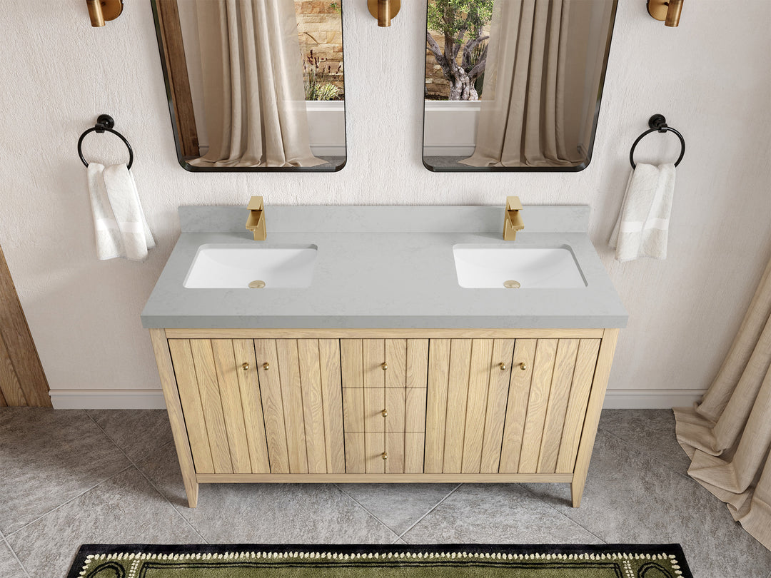 Atlanta White Oak 60 in. W x 22 in. D Double Sink Bathroom Vanity