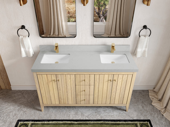 Atlanta White Oak 60 in. W x 22 in. D Double Sink Bathroom Vanity - photo 12