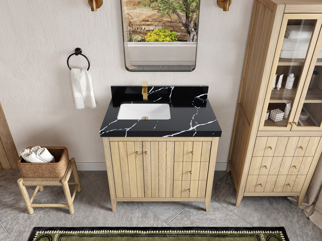Atlanta White Oak 36 in. W x 22 in. D Left Offset Sink Bathroom Vanity