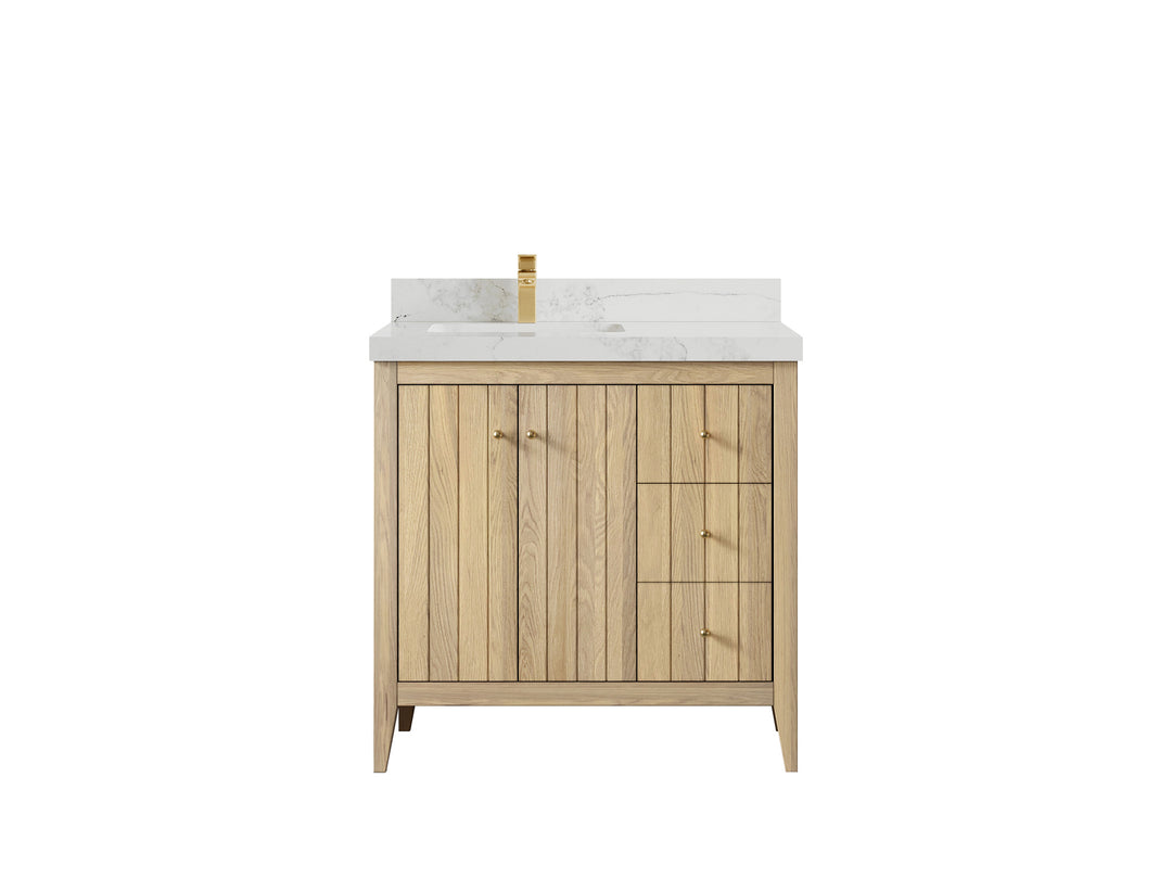 Atlanta White Oak 36 in. W x 22 in. D Left Offset Sink Bathroom Vanity
