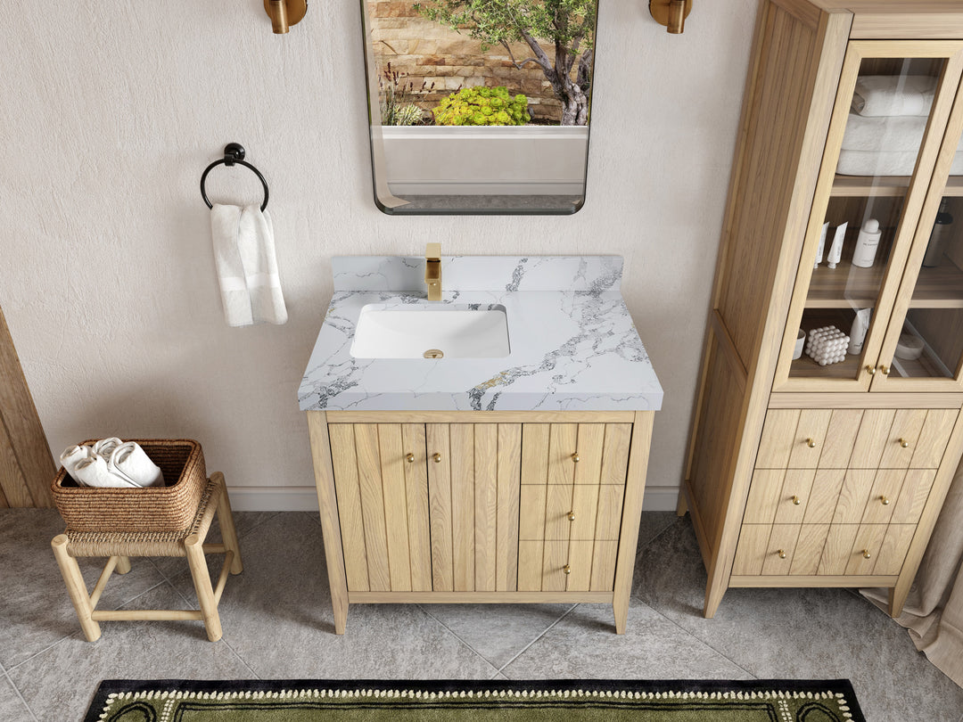 Atlanta White Oak 36 in. W x 22 in. D Left Offset Sink Bathroom Vanity